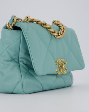 Chanel Small 19 Flap Bag in Aqua Blue Quilted Goatskin Leather with Mixed Hardware