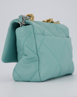 Chanel Small 19 Flap Bag in Aqua Blue Quilted Goatskin Leather with Mixed Hardware