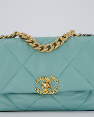 Chanel Small 19 Flap Bag in Aqua Blue Quilted Goatskin Leather with Mixed Hardware