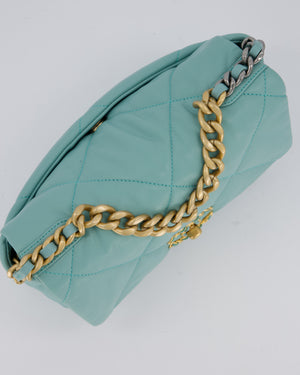 Chanel Small 19 Flap Bag in Aqua Blue Quilted Goatskin Leather with Mixed Hardware