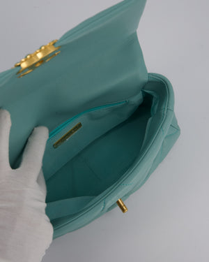 Chanel Small 19 Flap Bag in Aqua Blue Quilted Goatskin Leather with Mixed Hardware