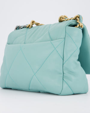Chanel Small 19 Flap Bag in Aqua Blue Quilted Goatskin Leather with Mixed Hardware
