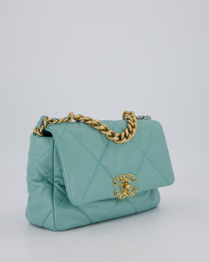 Chanel Small 19 Flap Bag in Aqua Blue Quilted Goatskin Leather with Mixed Hardware