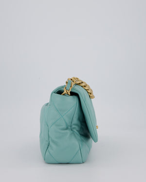 Chanel Small 19 Flap Bag in Aqua Blue Quilted Goatskin Leather with Mixed Hardware