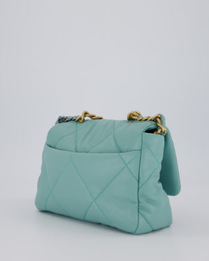 Chanel Small 19 Flap Bag in Aqua Blue Quilted Goatskin Leather with Mixed Hardware