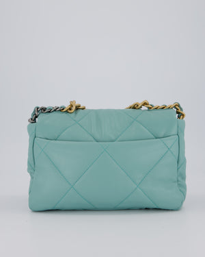 Chanel Small 19 Flap Bag in Aqua Blue Quilted Goatskin Leather with Mixed Hardware