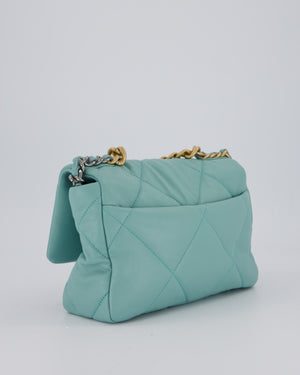 Chanel Small 19 Flap Bag in Aqua Blue Quilted Goatskin Leather with Mixed Hardware