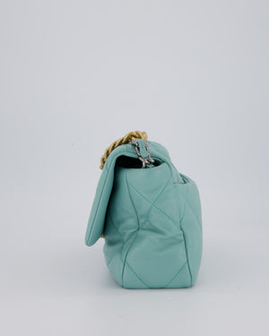Chanel Small 19 Flap Bag in Aqua Blue Quilted Goatskin Leather with Mixed Hardware