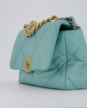 Chanel Small 19 Flap Bag in Aqua Blue Quilted Goatskin Leather with Mixed Hardware