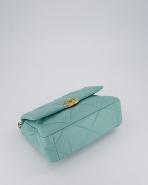 Chanel Small 19 Flap Bag in Aqua Blue Quilted Goatskin Leather with Mixed Hardware