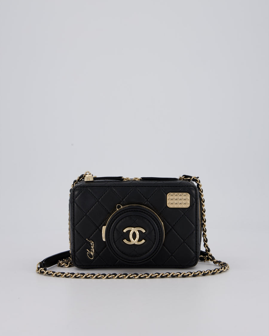 Chanel Coco Mini Clip Camera Bag with Mirror in Lens in Black with Champagne Hardware