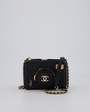 Chanel Coco Mini Clip Camera Bag with Mirror in Lens in Black with Champagne Hardware