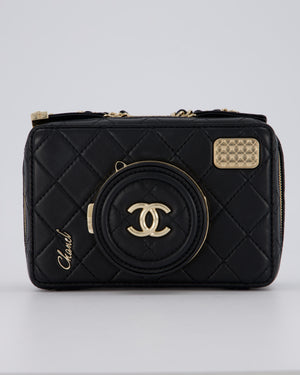 Chanel Coco Mini Clip Camera Bag with Mirror in Lens in Black with Champagne Hardware