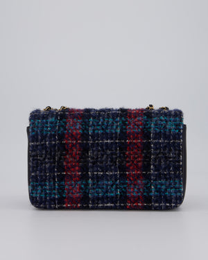 Chanel Coco Mark Double Flap Bag in Navy, Red and Purple Tweed with Navy Lambskin Trim and CC Logo Inlay Hardware