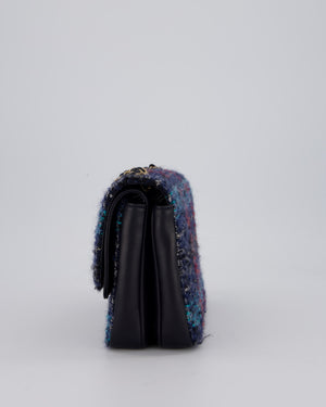Chanel Coco Mark Double Flap Bag in Navy, Red and Purple Tweed with Navy Lambskin Trim and CC Logo Inlay Hardware