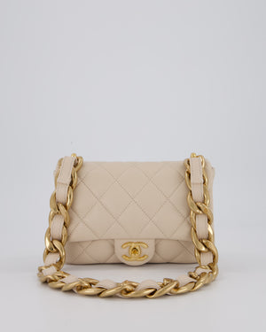 Chanel Small Funky Town Flap in Cream Lambskin with Gold Hardware and Chunky Chain