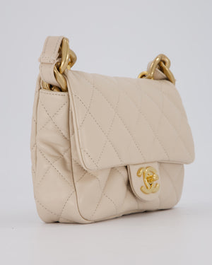 Chanel Small Funky Town Flap in Cream Lambskin with Gold Hardware and Chunky Chain
