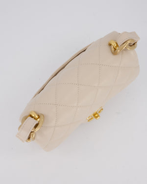 Chanel Small Funky Town Flap in Cream Lambskin with Gold Hardware and Chunky Chain