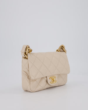 Chanel Small Funky Town Flap in Cream Lambskin with Gold Hardware and Chunky Chain