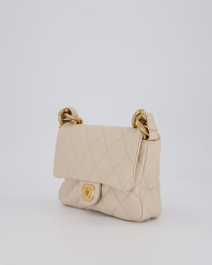 Chanel Small Funky Town Flap in Cream Lambskin with Gold Hardware and Chunky Chain