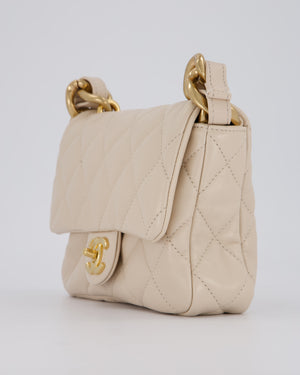 Chanel Small Funky Town Flap in Cream Lambskin with Gold Hardware and Chunky Chain