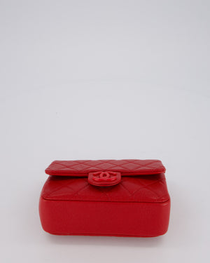 Chanel Red Mini Square Incognito Flap Bag In Caviar Leather With Red Hardware
