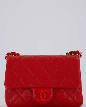 Chanel Red Mini Square Incognito Flap Bag In Caviar Leather With Red Hardware