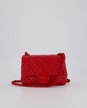Chanel Red Mini Square Incognito Flap Bag In Caviar Leather With Red Hardware