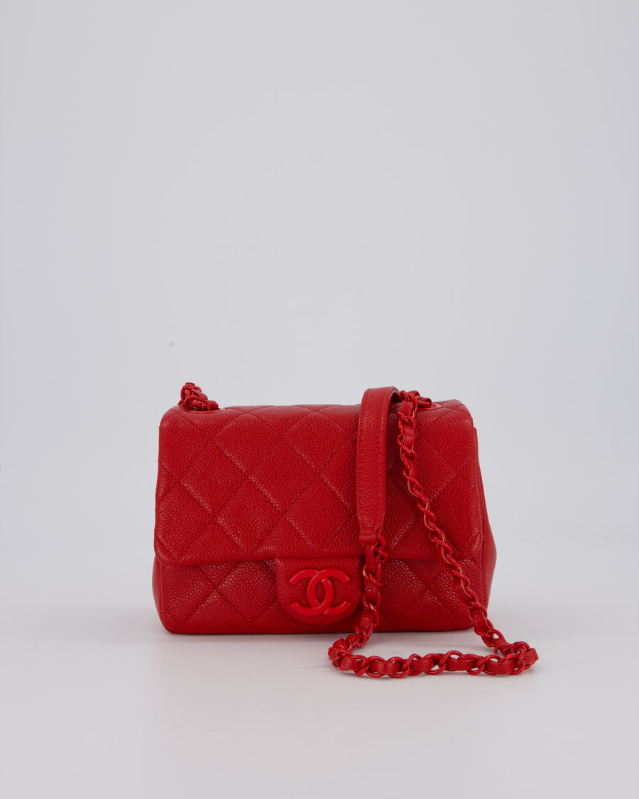 Chanel Red Mini Square Incognito Flap Bag In Caviar Leather With Red Hardware