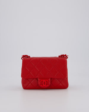 Chanel Red Mini Square Incognito Flap Bag In Caviar Leather With Red Hardware