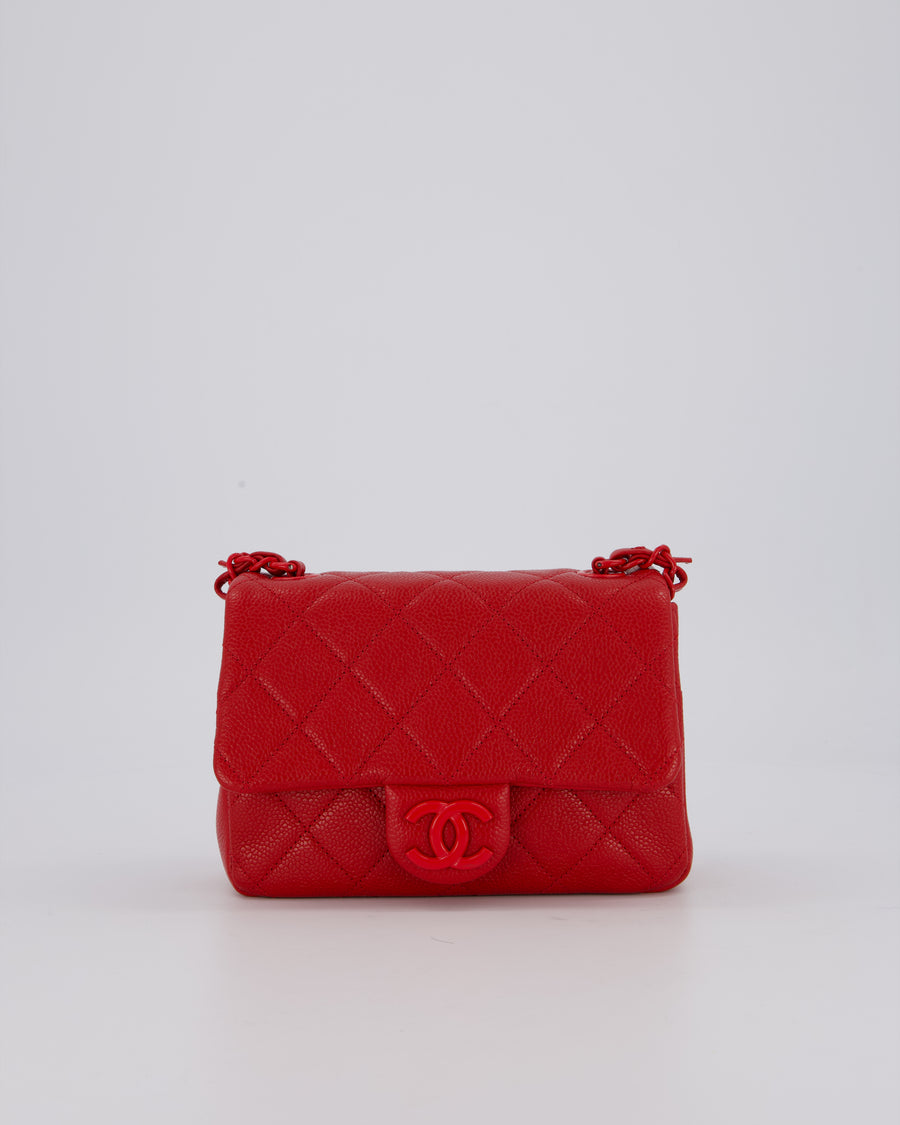 Chanel Red Mini Square Incognito Flap Bag In Caviar Leather With Red Hardware