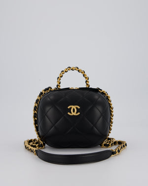 Chanel CC Bubble Vanity Case Top Handle Bag in Quilted Lambskin Leather with Gold Hardware