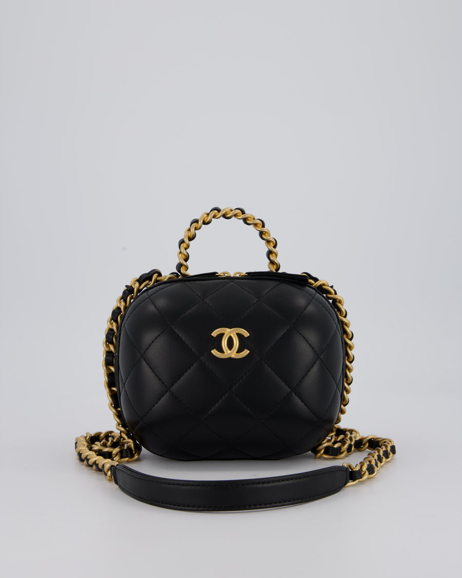 Chanel CC Bubble Vanity Case Top Handle Bag in Quilted Lambskin Leather with Gold Hardware