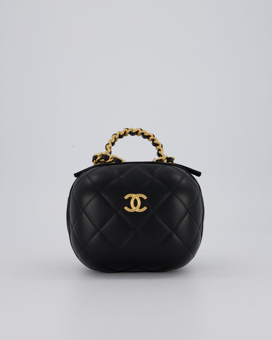 Chanel CC Bubble Vanity Case Top Handle Bag in Quilted Lambskin Leather with Gold Hardware