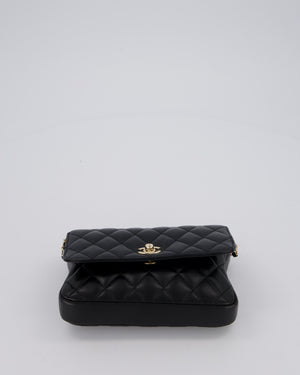 Chanel Side Packs Two Pieces Bag in Black Quilted Lambskin Leather with Champagne Gold Hardware