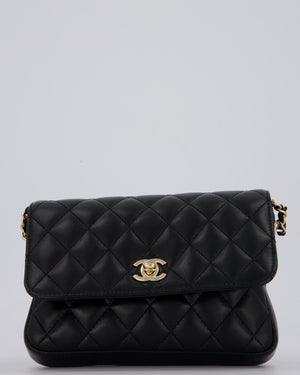 Chanel Side Packs Two Pieces Bag in Black Quilted Lambskin Leather with Champagne Gold Hardware