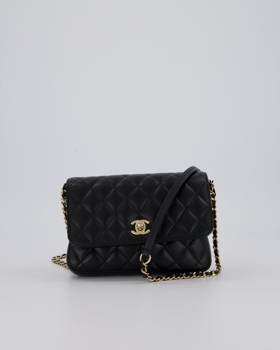 Chanel Side Packs Two Pieces Bag in Black Quilted Lambskin Leather with Champagne Gold Hardware