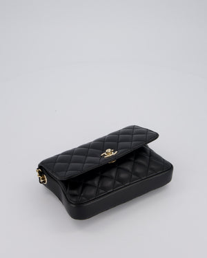 Chanel Side Packs Two Pieces Bag in Black Quilted Lambskin Leather with Champagne Gold Hardware