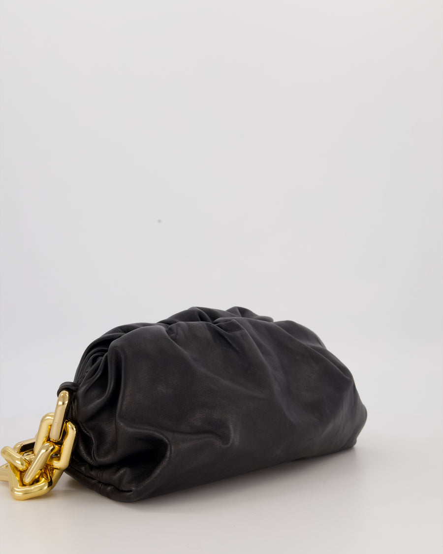 Bottega Veneta Chain Pouch Bag in Black Soft Nappa Leather with Gold Hardware