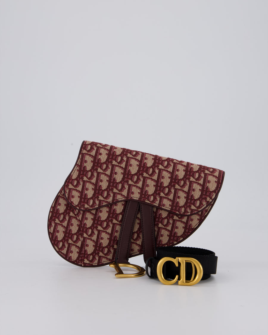 Christian Dior Saddle Belt Pouch in Burgundy Oblique Jacquard Canvas