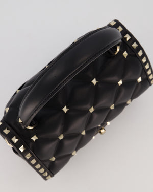 Valentino Candystud Top Handle Flap Bag In Black Calfskin Leather with Champagne Gold Hardware