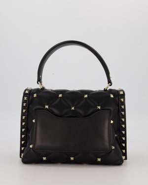 Valentino Candystud Top Handle Flap Bag In Black Calfskin Leather with Champagne Gold Hardware