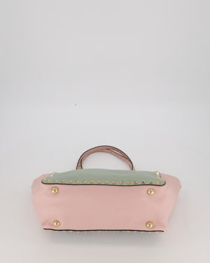 Valentino Baby Blue, Pistachio Green and Light Pink Leather Rockstud Tote Bag with Gold Hardware and Stud Details