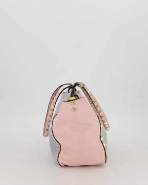 Valentino Baby Blue, Pistachio Green and Light Pink Leather Rockstud Tote Bag with Gold Hardware and Stud Details