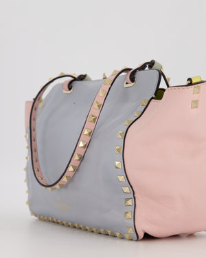Valentino Baby Blue, Pistachio Green and Light Pink Leather Rockstud Tote Bag with Gold Hardware and Stud Details