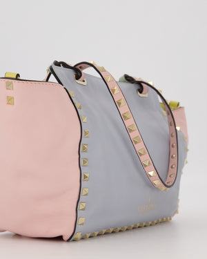 Valentino Baby Blue, Pistachio Green and Light Pink Leather Rockstud Tote Bag with Gold Hardware and Stud Details