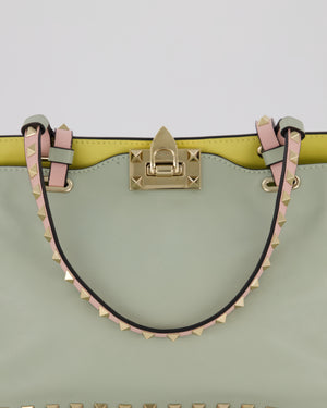 Valentino Baby Blue, Pistachio Green and Light Pink Leather Rockstud Tote Bag with Gold Hardware and Stud Details