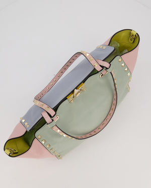 Valentino Baby Blue, Pistachio Green and Light Pink Leather Rockstud Tote Bag with Gold Hardware and Stud Details