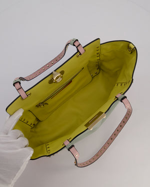 Valentino Baby Blue, Pistachio Green and Light Pink Leather Rockstud Tote Bag with Gold Hardware and Stud Details