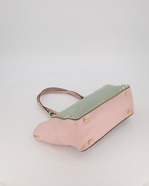 Valentino Baby Blue, Pistachio Green and Light Pink Leather Rockstud Tote Bag with Gold Hardware and Stud Details